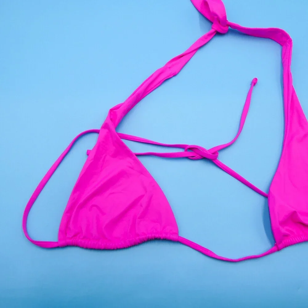 Frankies Bikinis Medium Pink Triangle Halter Rose Plunge Bikini Top Swimwear New